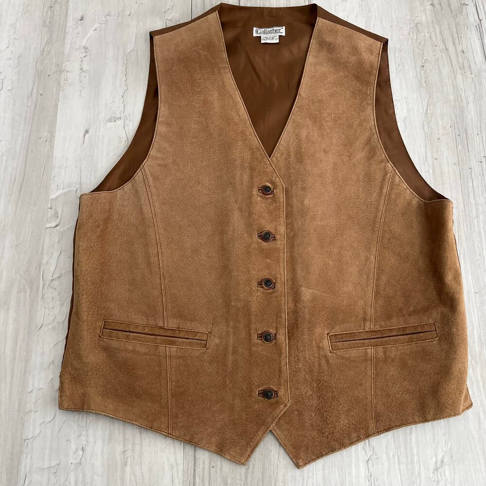 Gallagher Vintage Brown Genuine Leather Vest Medium Women’s Western Boho Biker